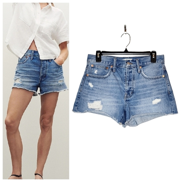 Madewell Relaxed Denim Shorts in Homecrest Wash: Ripped Edition. Size 24 - Picture 1 of 16
